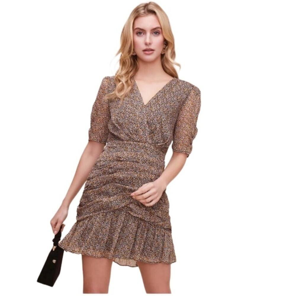 ASTR SHIRRED BOTTOM MINI DRESS YELLOW  SIZE L
